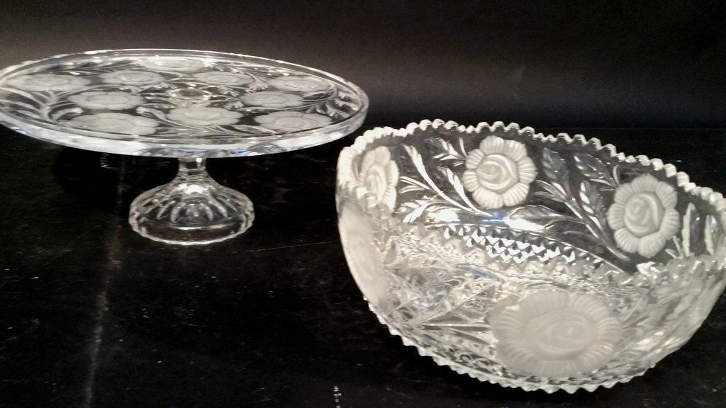 vintage cut and etched crystal bowl cake stand (1 of 8)