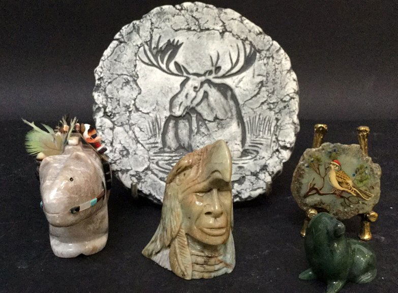 Mixed group lot of  signed stone and jade (1 of 6)