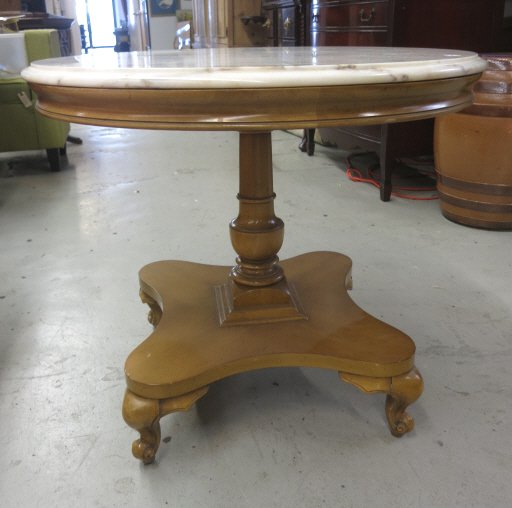 Marble top & Maple Round Occasional Pedestal Table (1 of 6)
