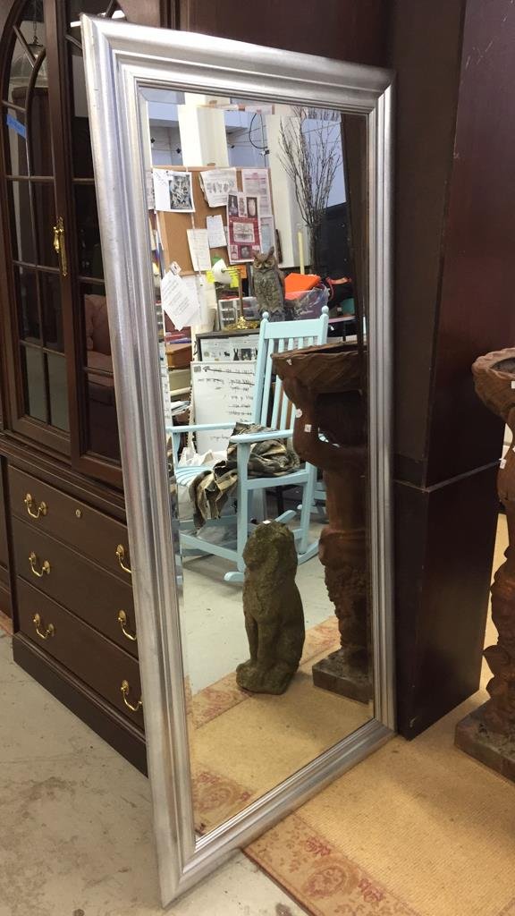 Metallic Silver Framed Standing Mirror (1 of 6)