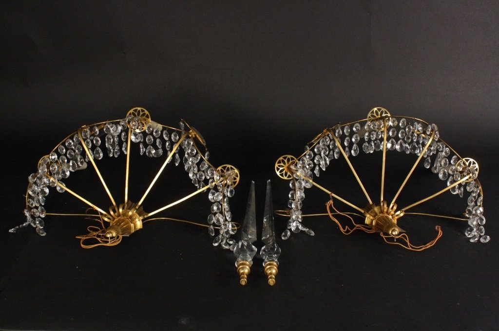 Pair Large Glitzy Gold and Crystals Wall Sconces (1 of 7)