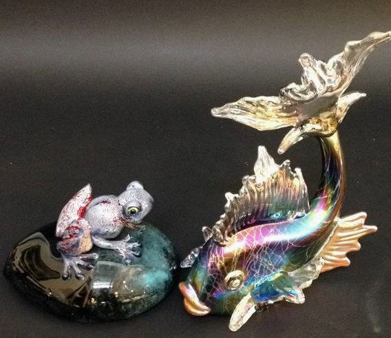 Rainbow Fish & Frog Glass Art Signed (1 of 10)