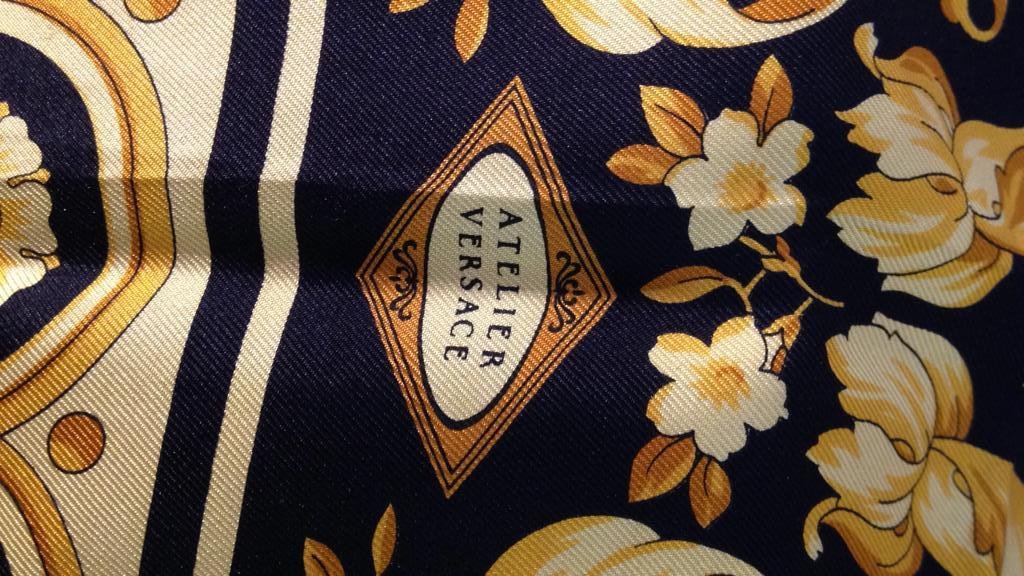 VERSACE Designer Silk Scarf Black & Gold (1 of 8)