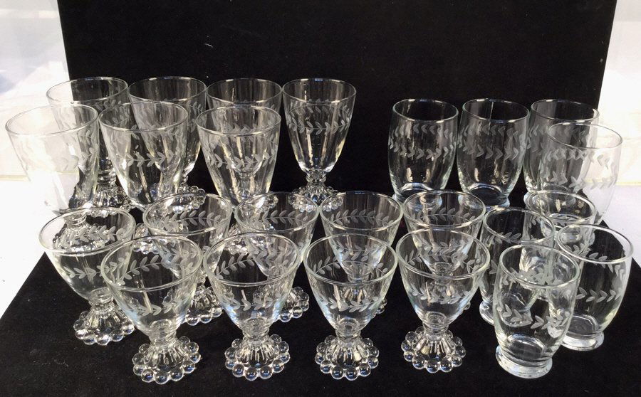 24 piece vintage etched glass set (1 of 7)