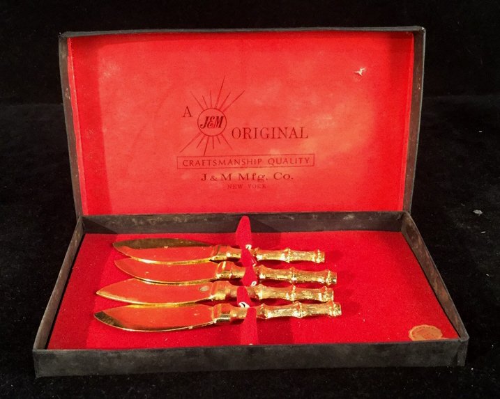 J & M MFG. CO. 24KT gold plated set of 4 knives (1 of 7)