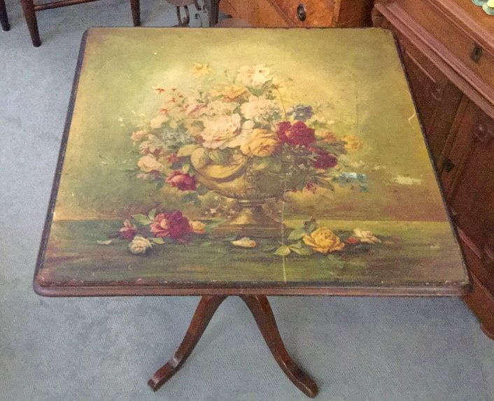 Decorative Fold Down Table Vintage w Floral Design (1 of 6)