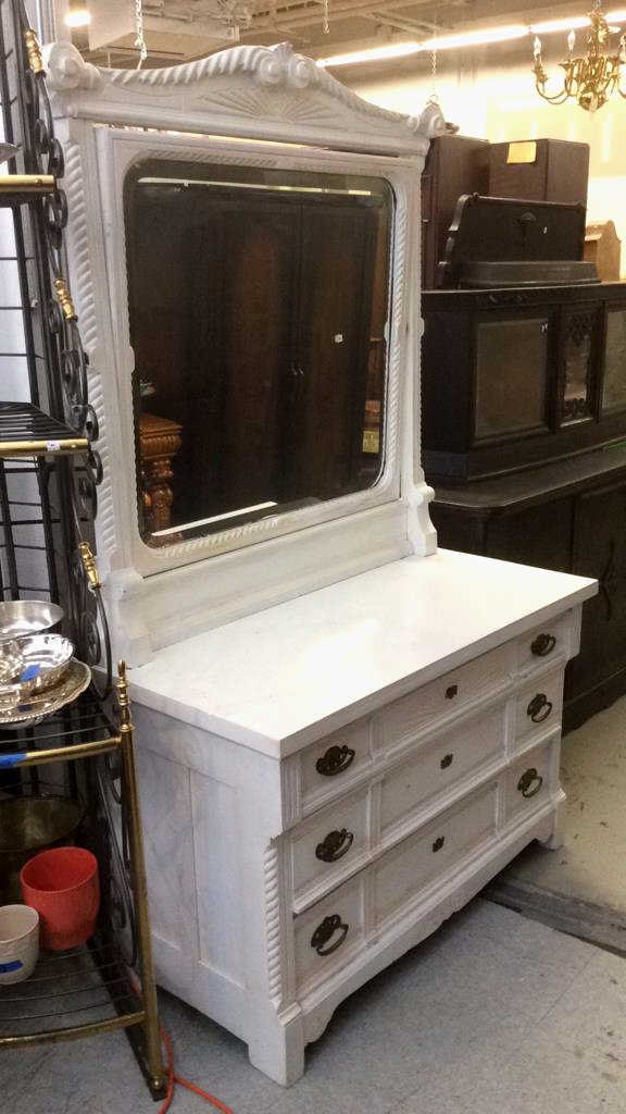 White Wood Vintage Dressing Chest & Mirror (1 of 10)
