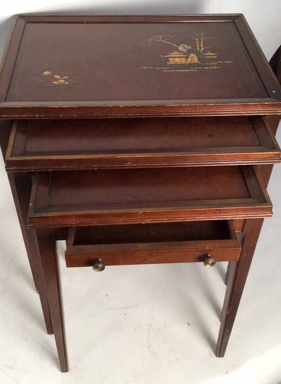 Three Asian Painted Wood Nesting Tables three vintage (1 of 10)