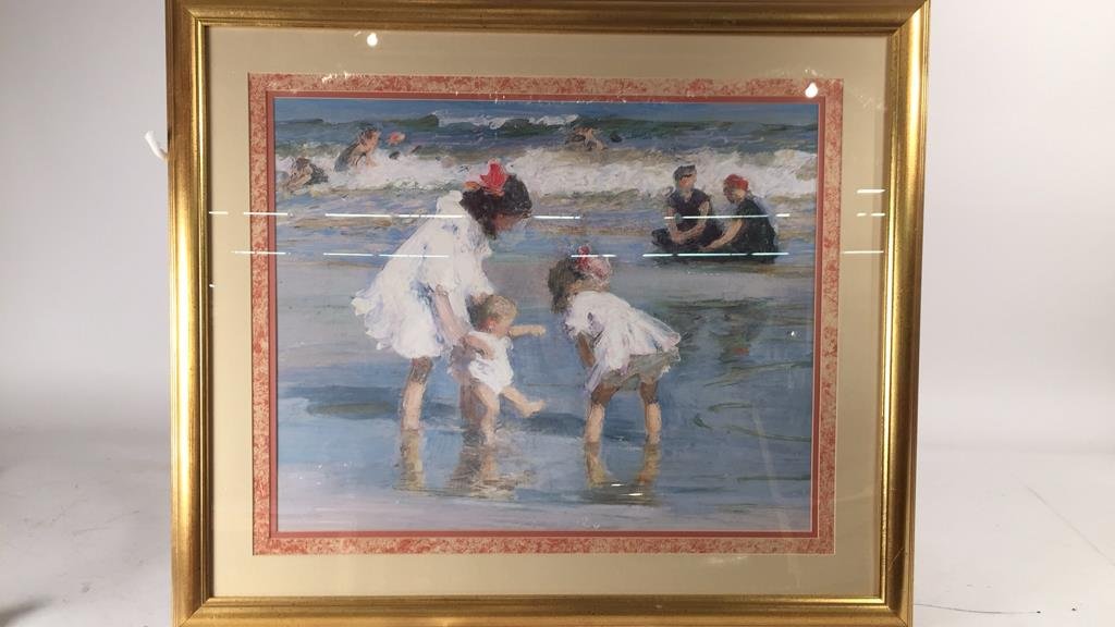 Framed Beach Scene artwork Gold leafed frame, (1 of 4)