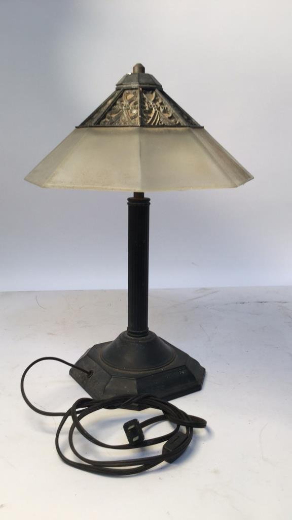 Hand Forged Iron Lamp with nuts Measures 18h x 8 sq at (1 of 5)