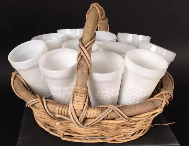 Group Basket 11 Grape Motif Milk Glasses Each measures (1 of 6)