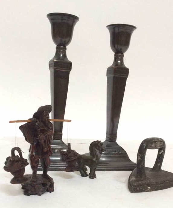 Group lot metal and wood pair of glazed metal candle (1 of 8)