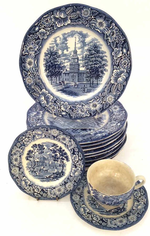 LIBERTY BLUE Staffordshire Set of 9 Dinner P Plates+ (1 of 10)