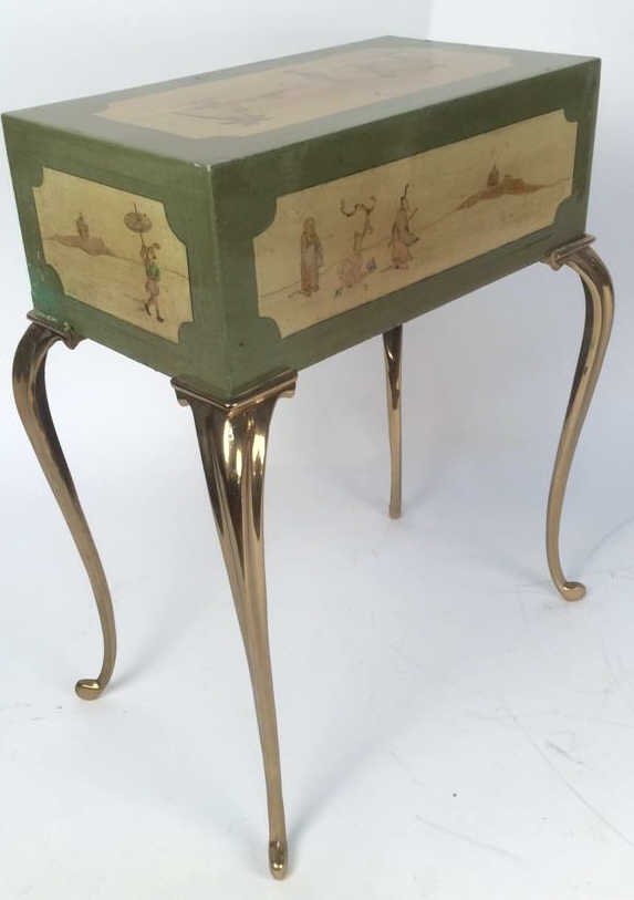 painted glazed Asian box on brass legs possibly Antique (1 of 10)