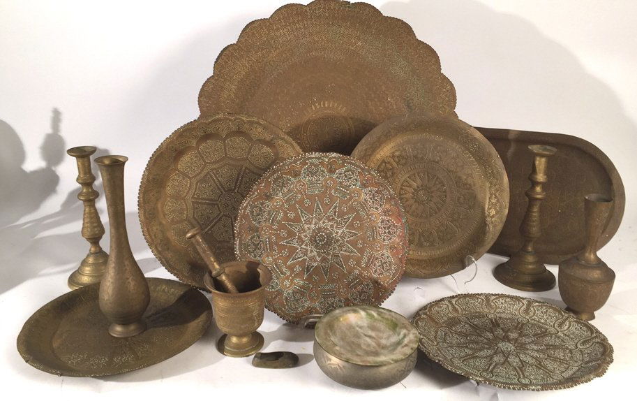 Group lot Etched Copper Trays & Decor Two Vases, two (1 of 8)