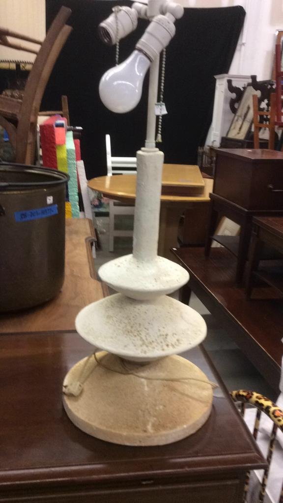 Heavy layered disc form stone lamp industrial modern (1 of 5)