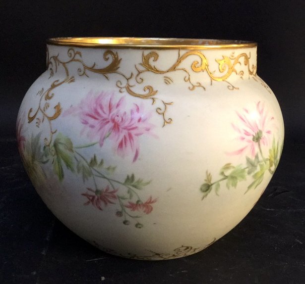 J.P.L. France commissioned 1894 Limoges vase: Hand painted gold leafed custom limoges piece bowl shaped vase inside reads Dr and Mrs. Schmidt 1894 bottom marked J.P.L measures 10.5H x 10.5W