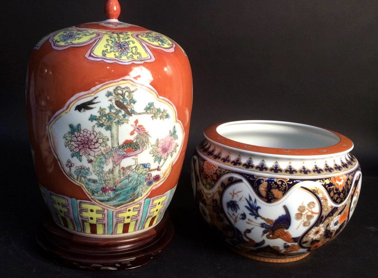 Two Asian hand painted oriental vases (1 of 10)