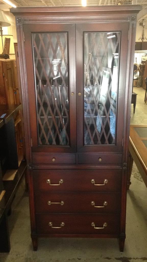 Mahogany Glass Front Cabinet 5 Drawers (1 of 10)