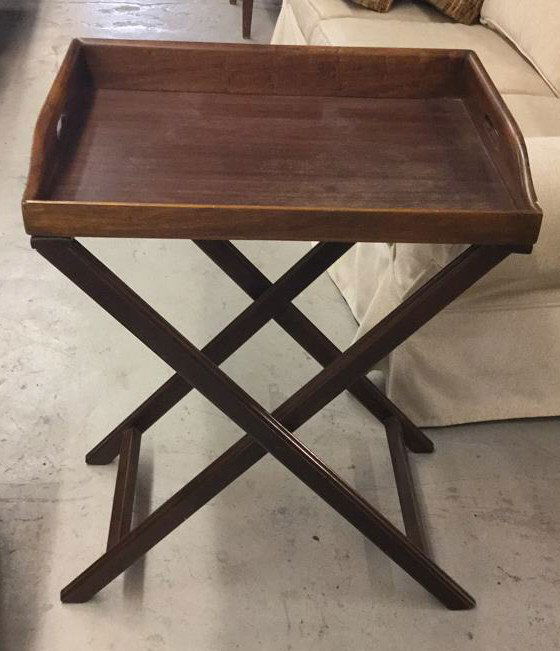 Craftsman Style Wood Tray Table with Leather (1 of 8)