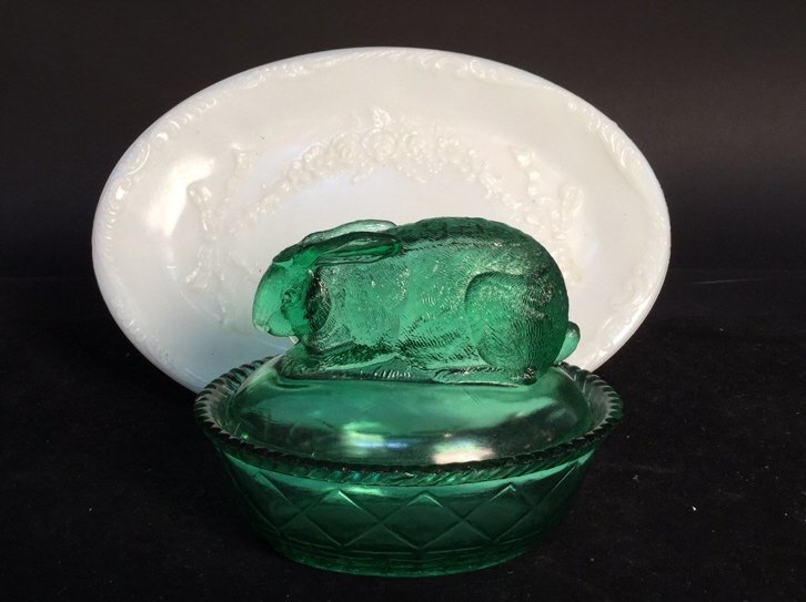 Vintage Pressed Glass Green and White Lot (1 of 10)