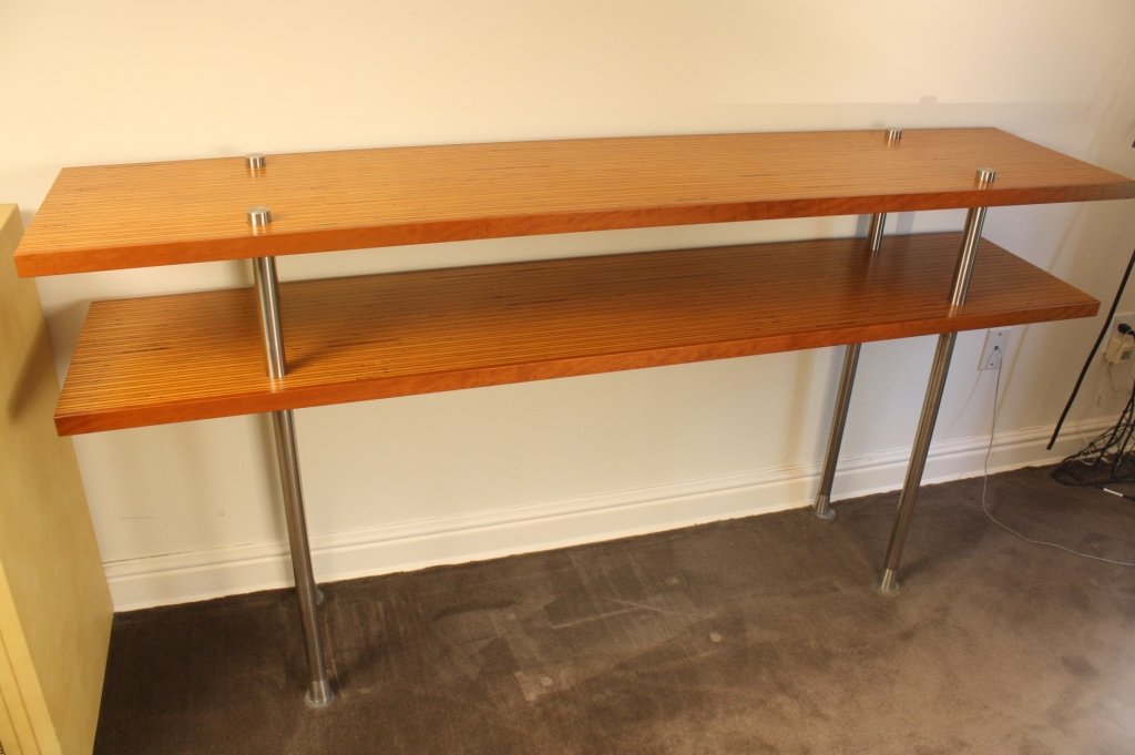 Contemporary modern zebra wood and steel console (1 of 4)