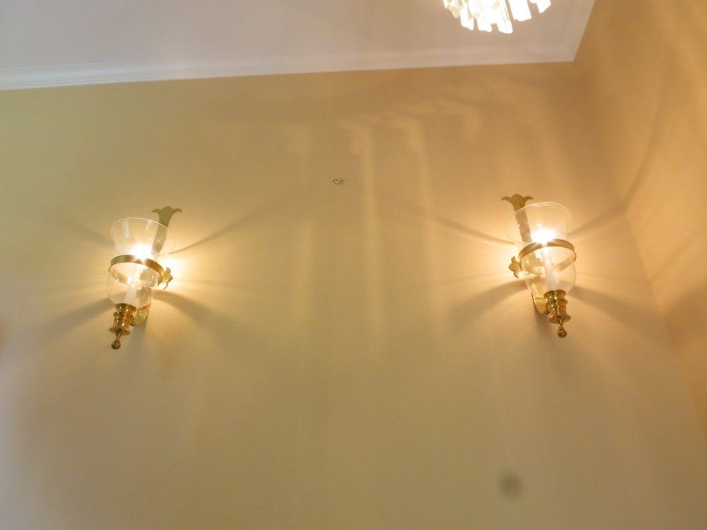PAIR Large Antique Glass Hurricane Brass Sconces (1 of 5)