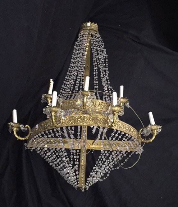 Antique Two Tier Brass & Crystal Sconce Seven electric (1 of 8)