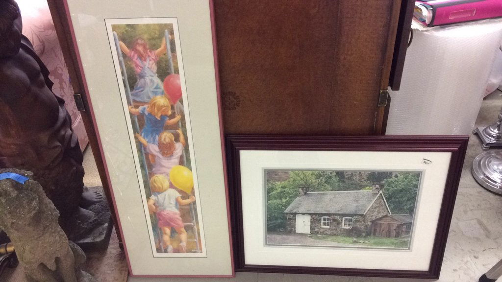 2 framed prints cottage and children first print (1 of 7)