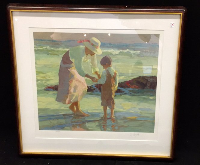 D HISTEL Signed Litho 251/300 Beach Mother and child on (1 of 4)