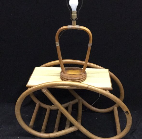 Group lot of bamboo lamp and decorative table (1 of 6)