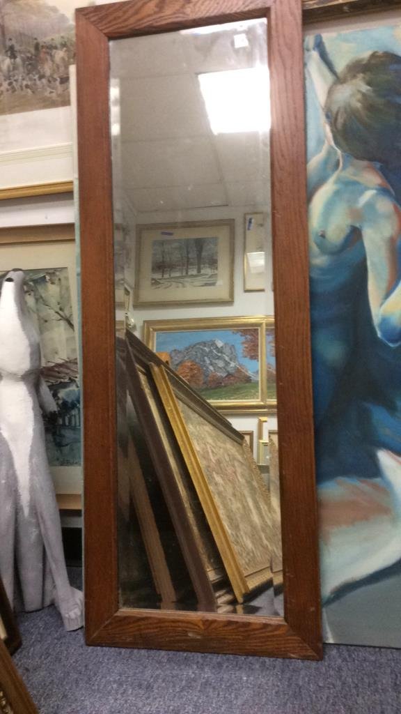 Antique Oak Framed Beveled Mirror (1 of 7)