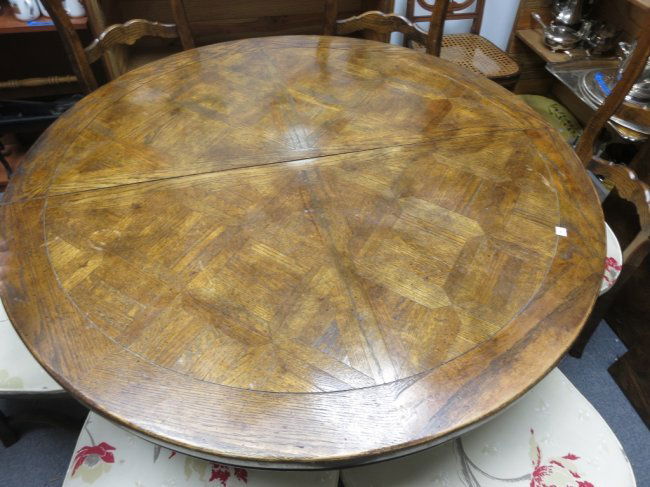 Vintage Oak Pedestal Dining Table Geometric Inlay (1 of 3)