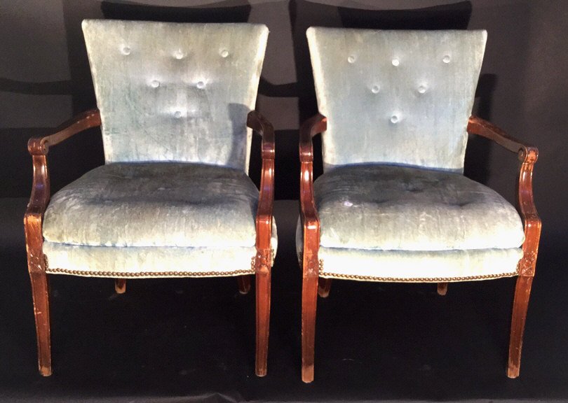 Regency Style Upholstered Arm Chair Mahogany arms with (1 of 9)