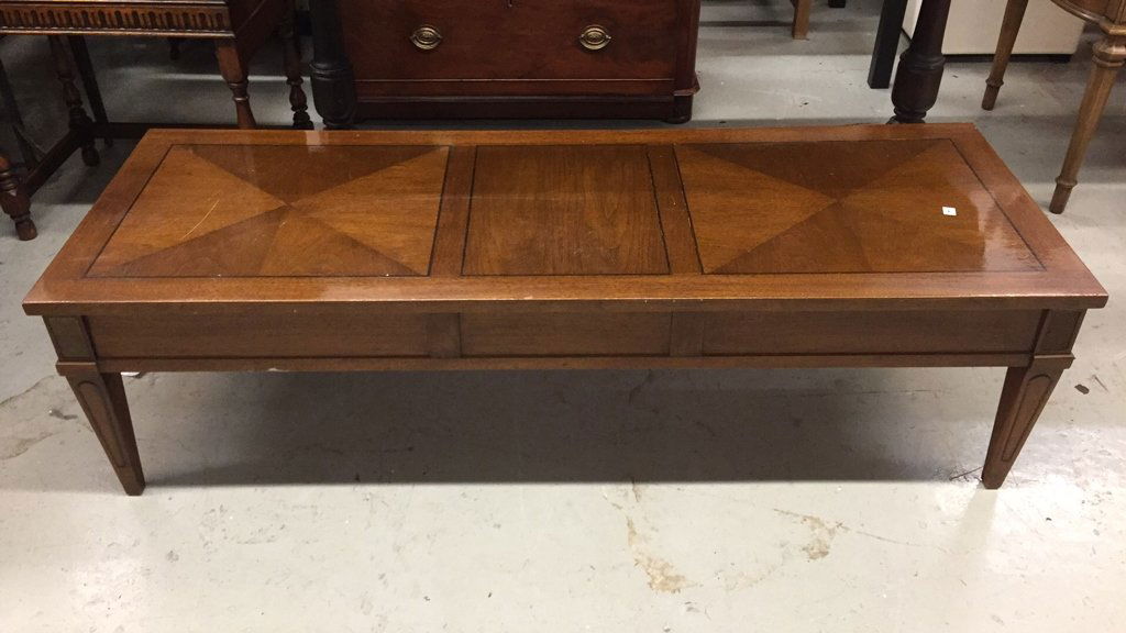 Walnut Finish Coffee Table Tapered Legs Dark trim (1 of 5)