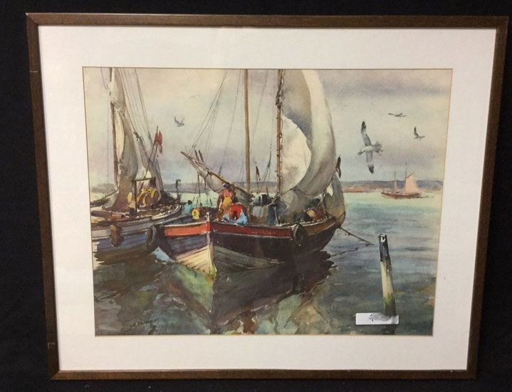 James M. Sessions Ready To Sail James M. Sessions: James M. Sessions (American, 1882-1962) Ready To Sail, Bateau en partance - Fertig zur Ausfahrt, Barca in partenza - Con las velas alzadas Private Collection, measures in inches 35x29.5