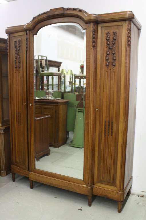 French Antique Armoire Wardrobe Cabinet w Mirror (1 of 10)