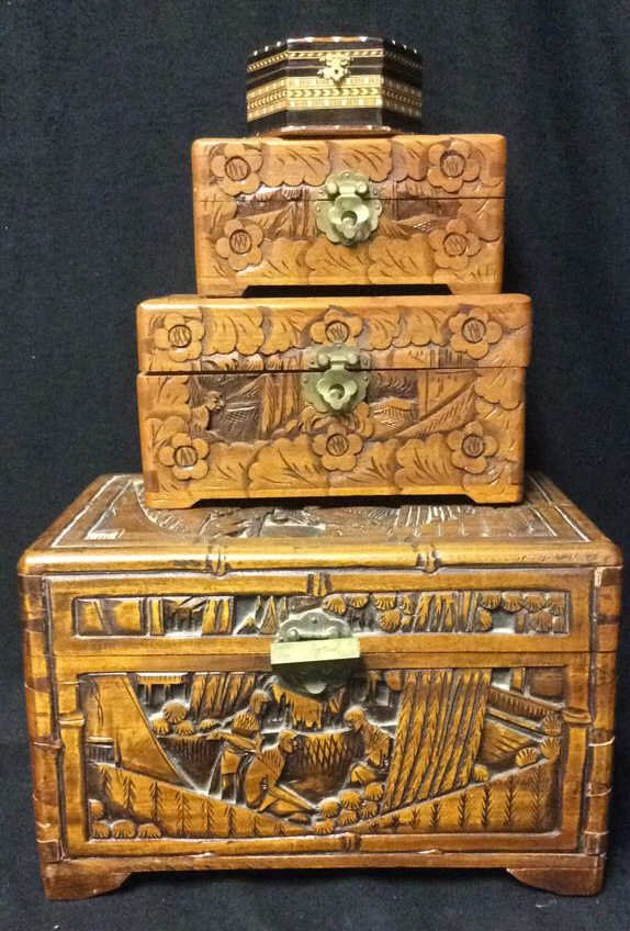 Decorative Carved Wooden Box Set Mahogany Wood carved (1 of 6)