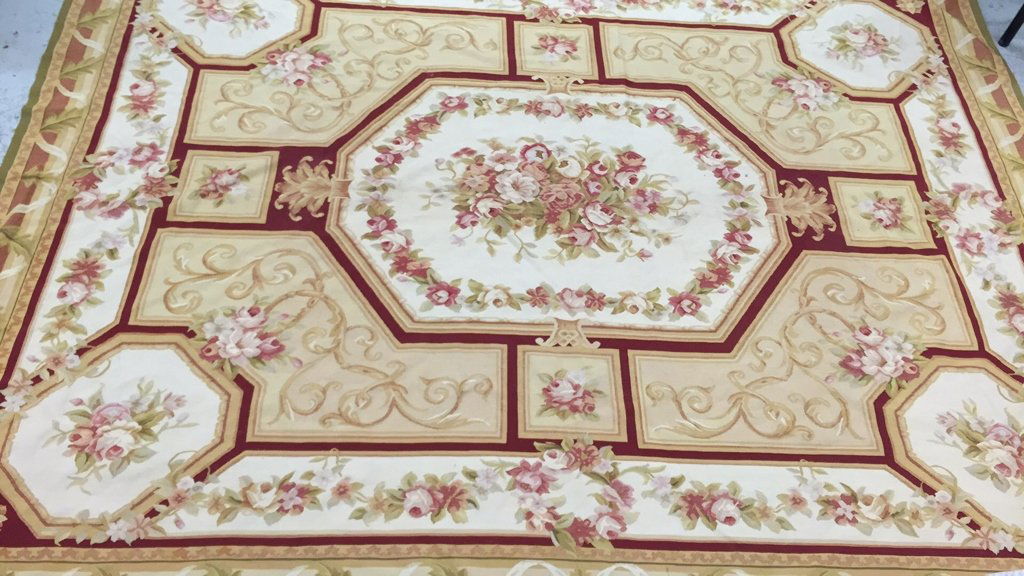 Hand Knotted Aubusson Style Area Rug Gold and crimson (1 of 6)