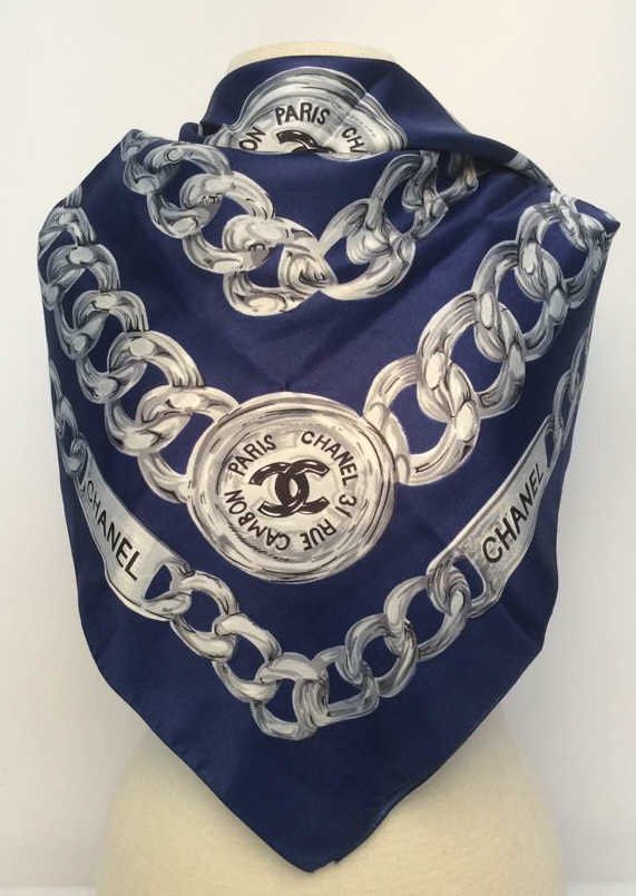 Chanel Blue & Silver Silk Scarf (1 of 4)
