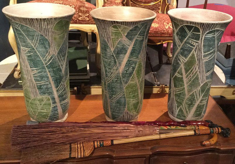 7 Piece Lot Floor Vases Canes Broom (1 of 6)