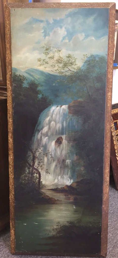 Antique Waterfall Painting on Wood Unsigned (1 of 6)
