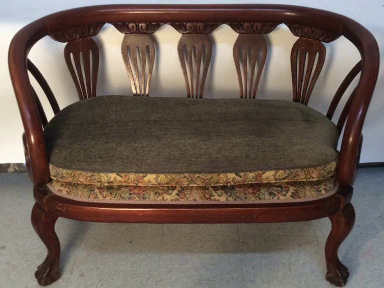 Vintage carved Wood Roll Arm Bench (1 of 5)