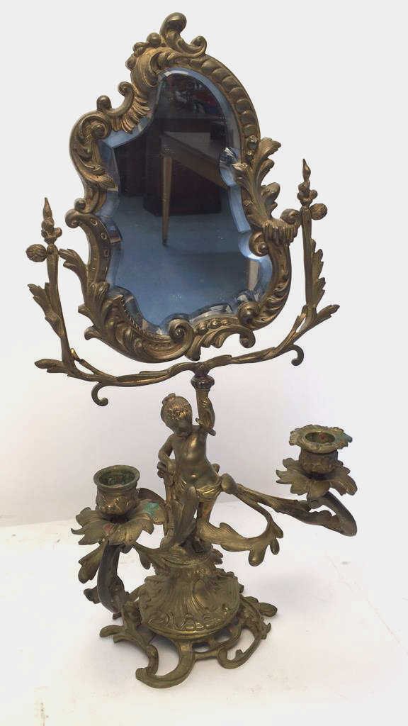 Vintage Bronze Cherub Candlestick Vanity Mirror (1 of 9)
