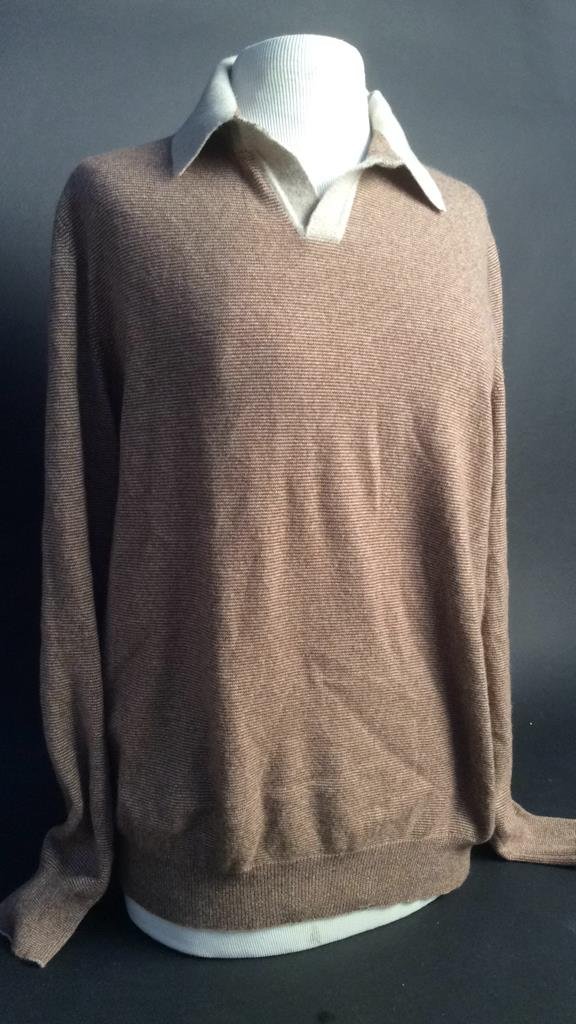 Dunhill Men's Cashmere Sweater: size large excellent condition 100 % cashmere chocolate brown cocoa and ivory, made in London