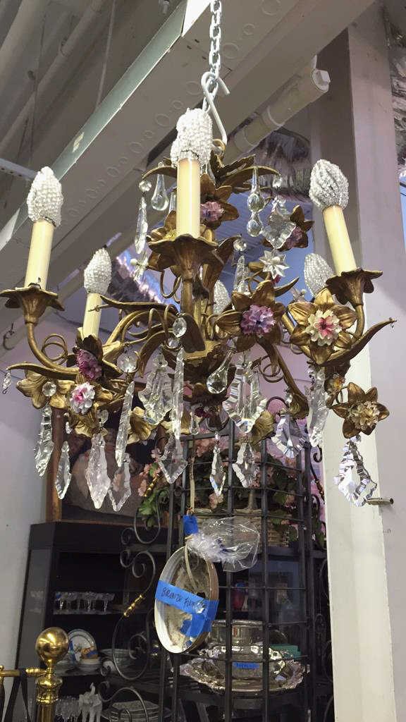 Painted Bronze Copper & Crystal Chandelier (1 of 6)