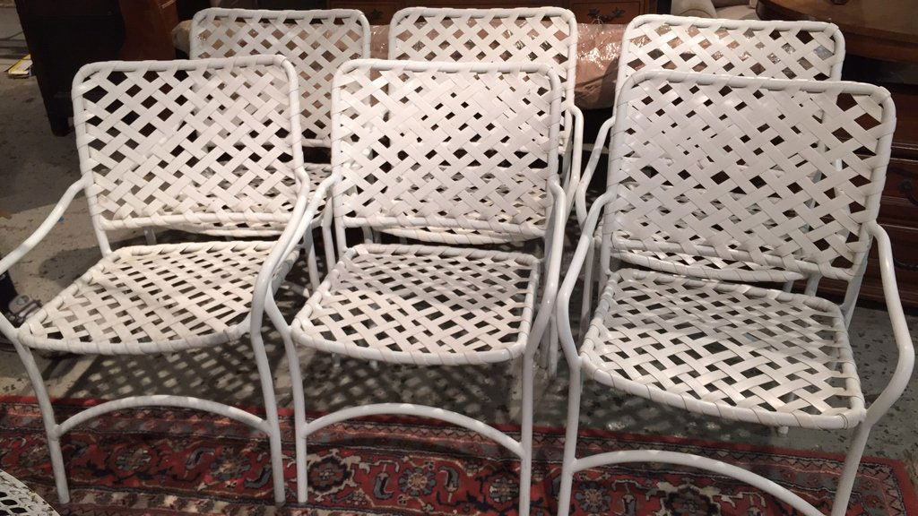 Group Lot White Basketweave Patio Arm Chairs (1 of 9)