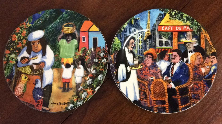 Crystal Cruises Coffee Collection By Guy Buffet: Crystal Cruises Coffee Collection pair of decorative plates , Signed on bottom and was made in Hutschenreuther Germany hotel , measures 9 inches