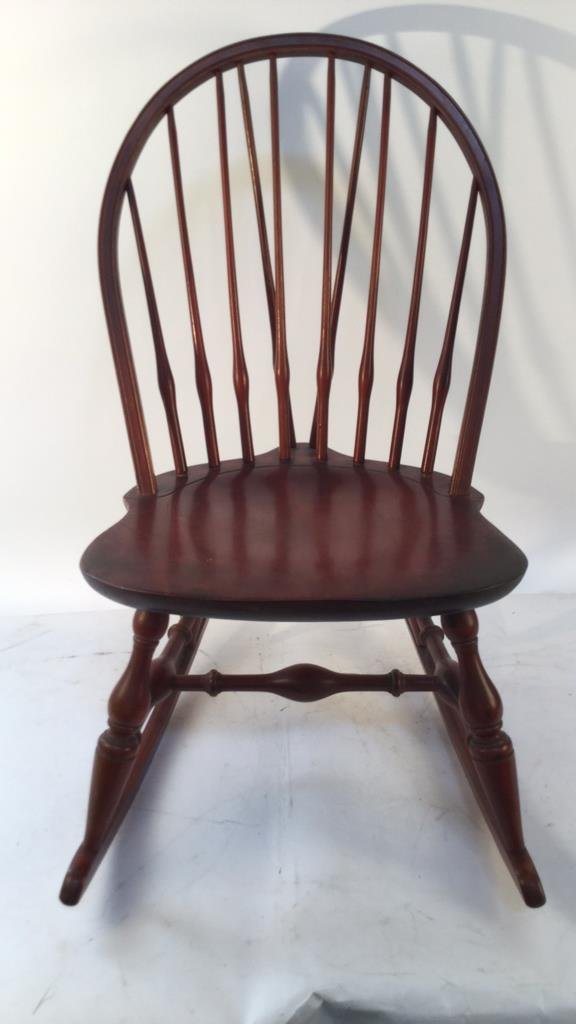 Red Windsor rocking chair with spindle back: Red Windsor rocking chair with spindle back In good condition measures 32.5H x 15W