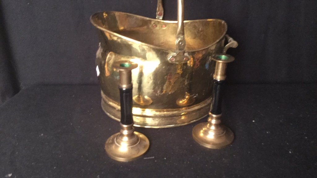 Brass Bucket and Candle Sticks (1 of 8)